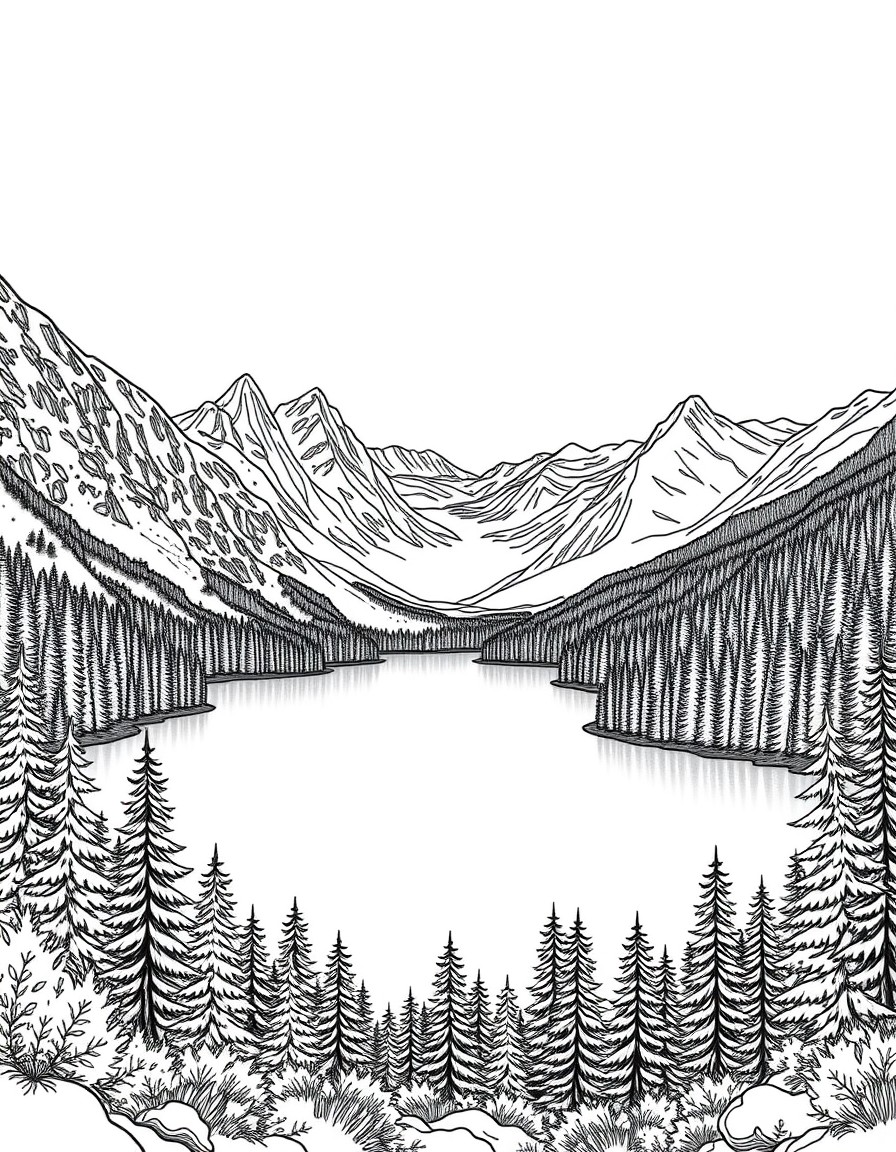 Wide shot of a peaceful landscape - mountains, forest, or calm lake. Focus on stillness.