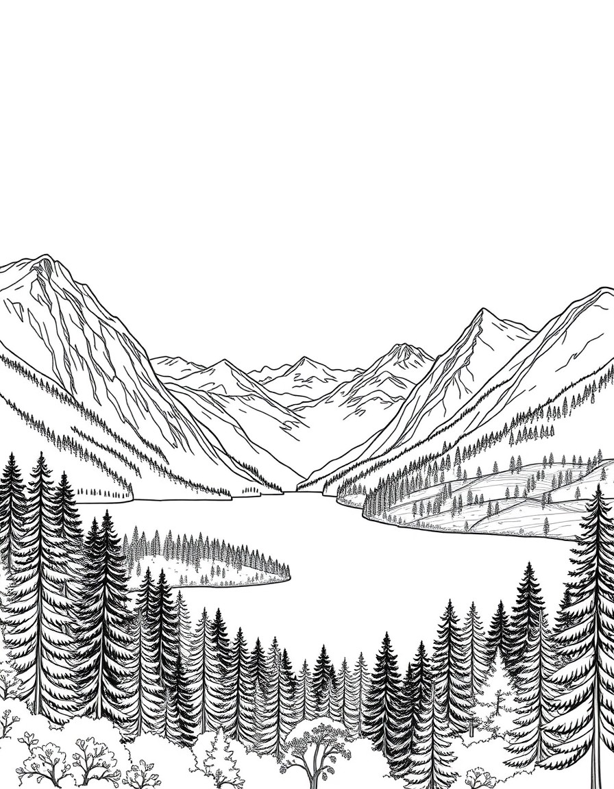 Wide shot of a peaceful landscape - mountains, forest, or calm lake. Focus on stillness.