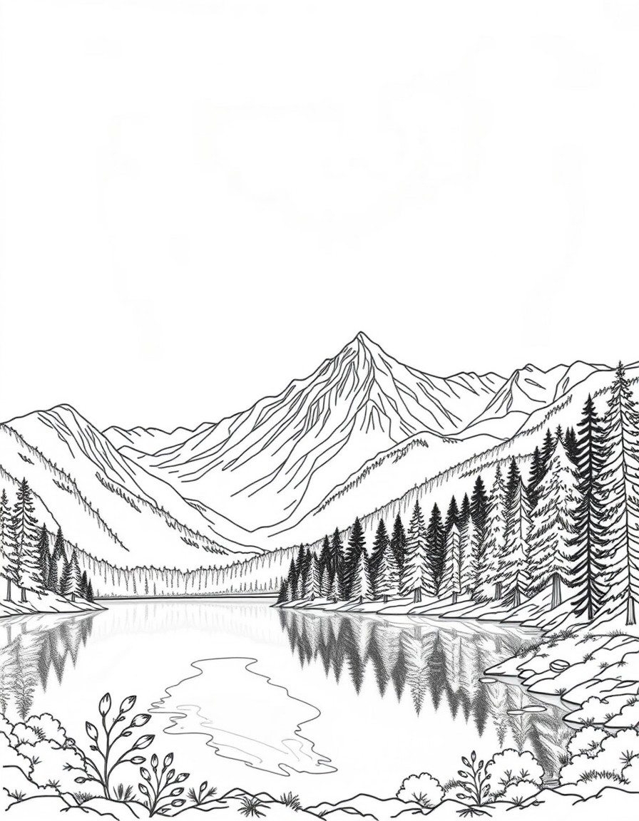 Wide shot of a peaceful landscape - mountains, forest, or calm lake. Focus on stillness.