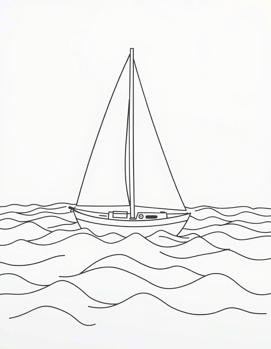 A sailboat on wavy water.