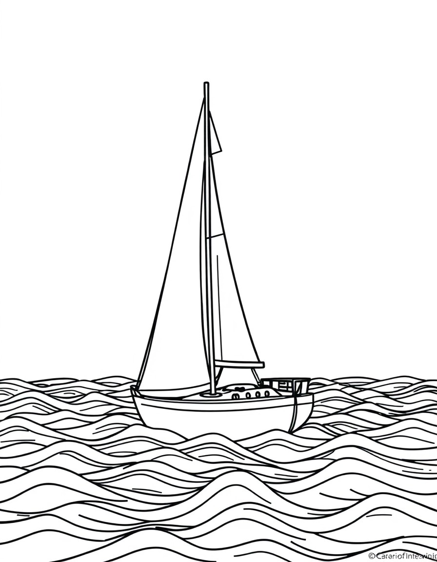 A sailboat on wavy water.