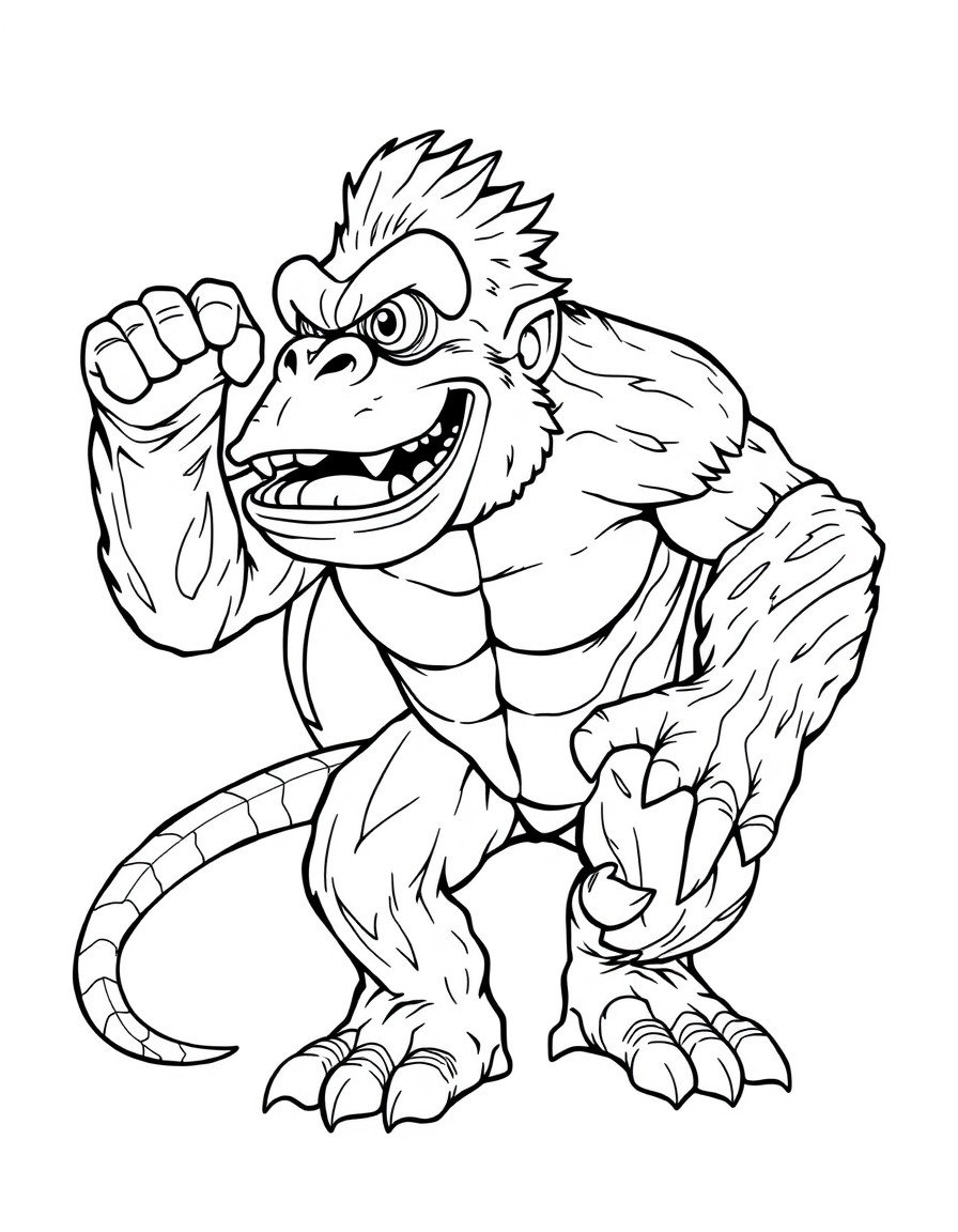 A creature that looks like a combination of donkey kong, a lizard, and the incredible hulk