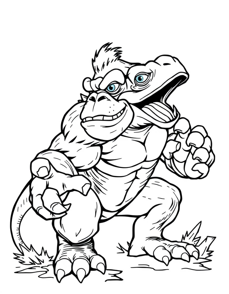 A creature that looks like a combination of donkey kong, a lizard, and the incredible hulk