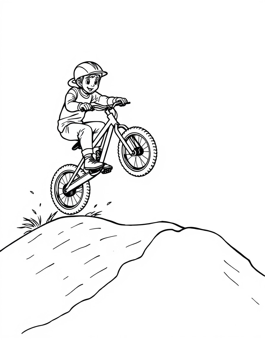 kid on a bike jumping over a dirt ramp