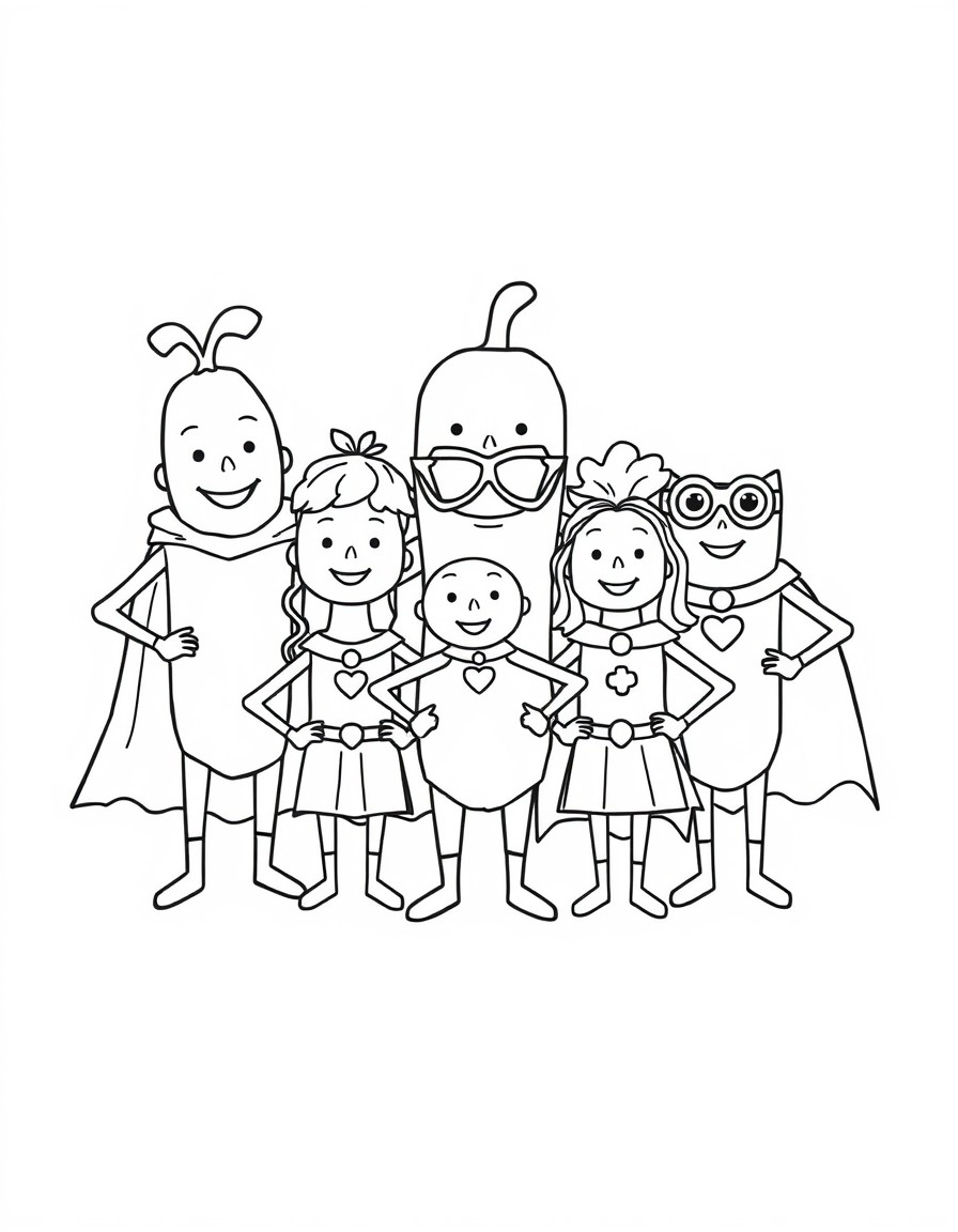 se 5 kpfige Kartoffelfamilie mit cape's wie superhelden