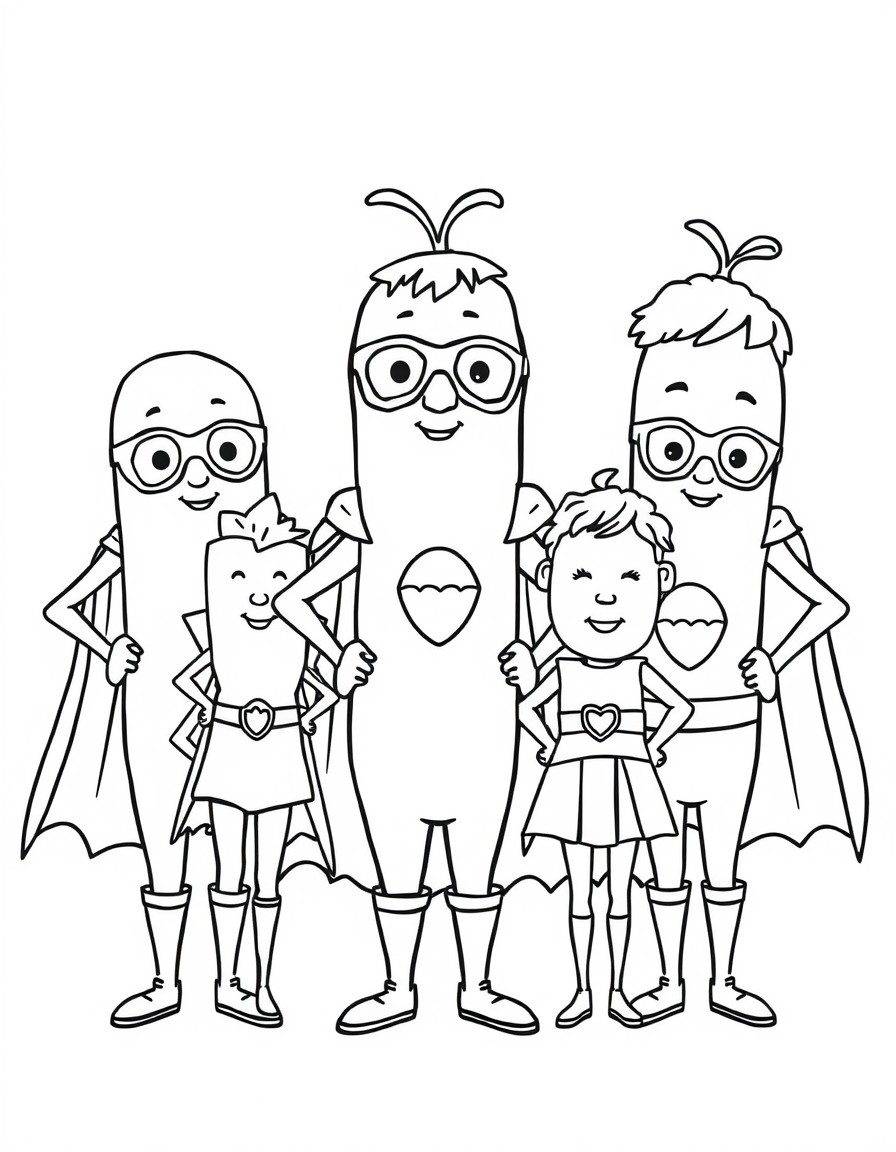 se 5 kpfige Kartoffelfamilie mit cape's wie superhelden