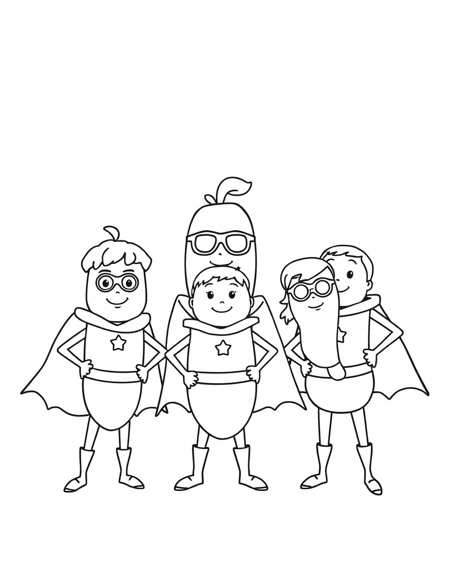 se 5 kpfige Kartoffelfamilie mit cape's wie superhelden