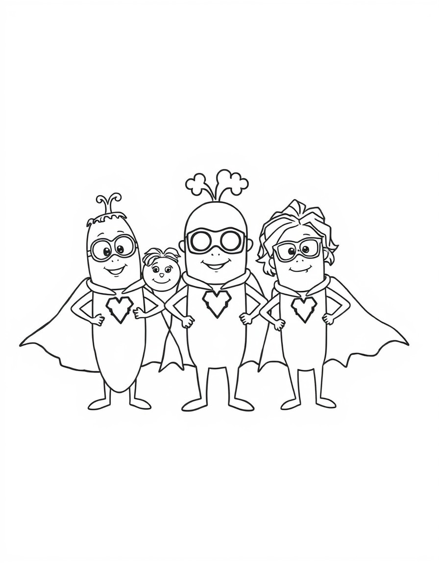 se 5 kpfige Kartoffelfamilie mit cape's wie superhelden