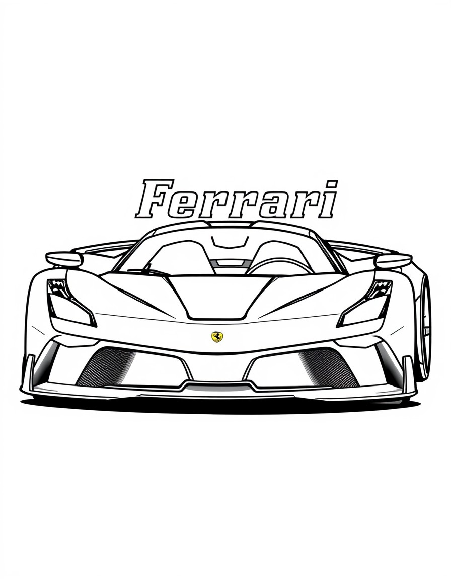 A super futuristic car with the name Ferrari behind it