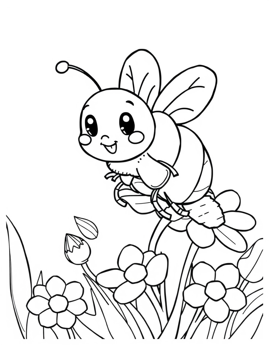 cute cartoon bee on flower