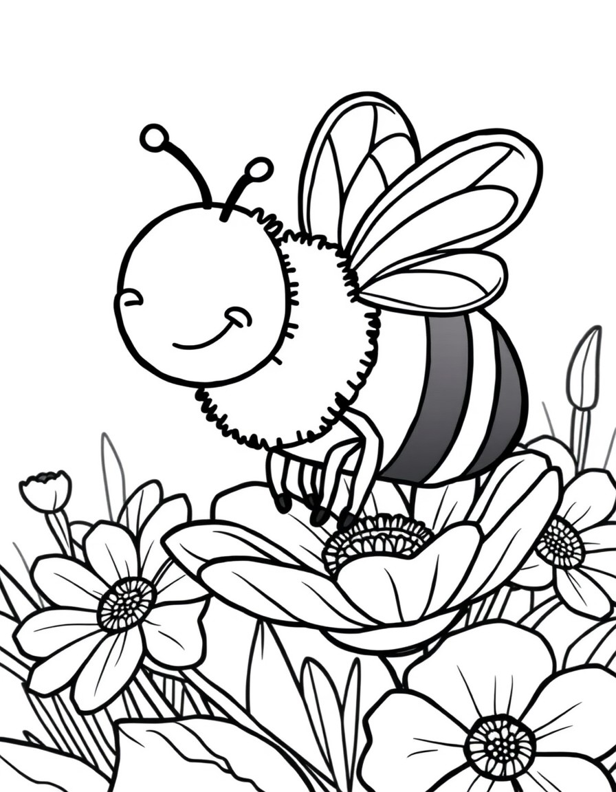 cute cartoon bee on flower
