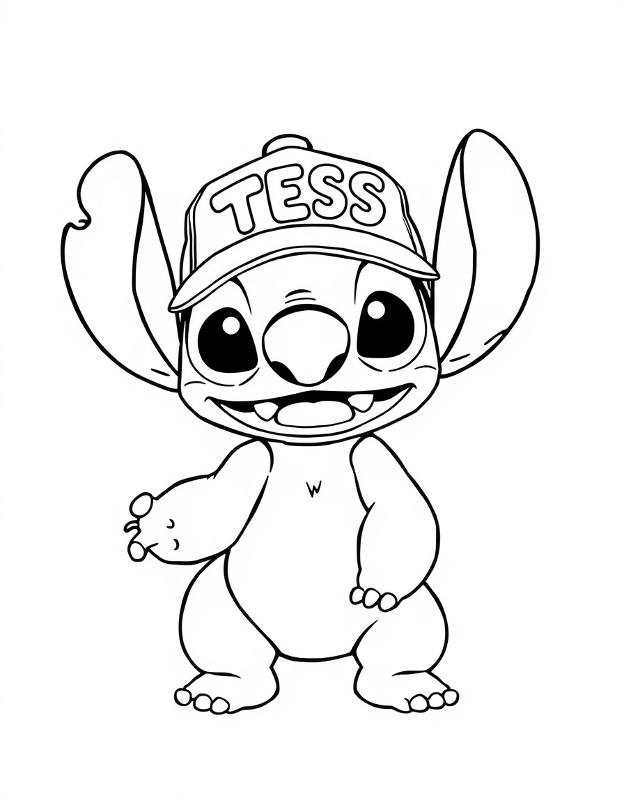 A playful Stitch sporting a cap that proudly displays the name 'TESS'adorable and unique!