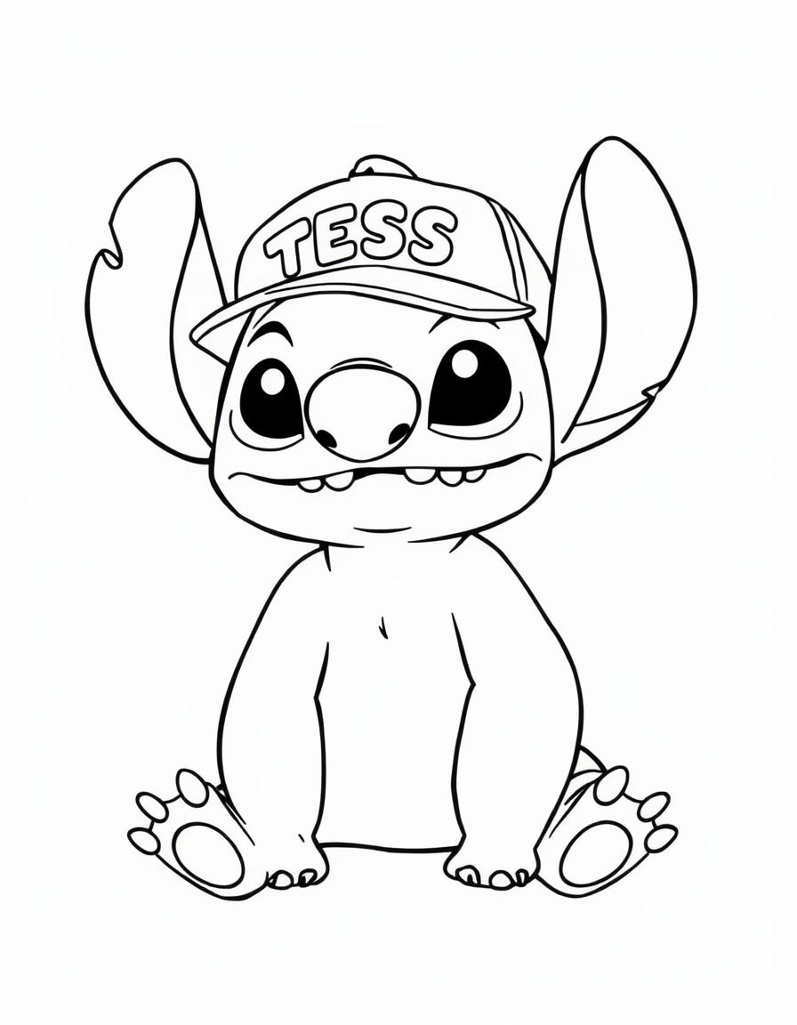 A playful Stitch sporting a cap that proudly displays the name 'TESS'adorable and unique!