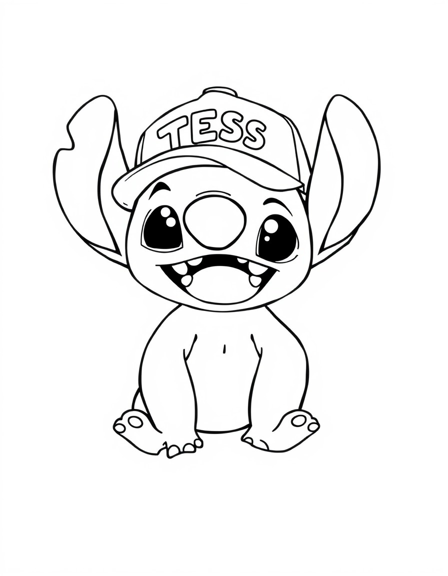 A playful Stitch sporting a cap that proudly displays the name 'TESS'adorable and unique!