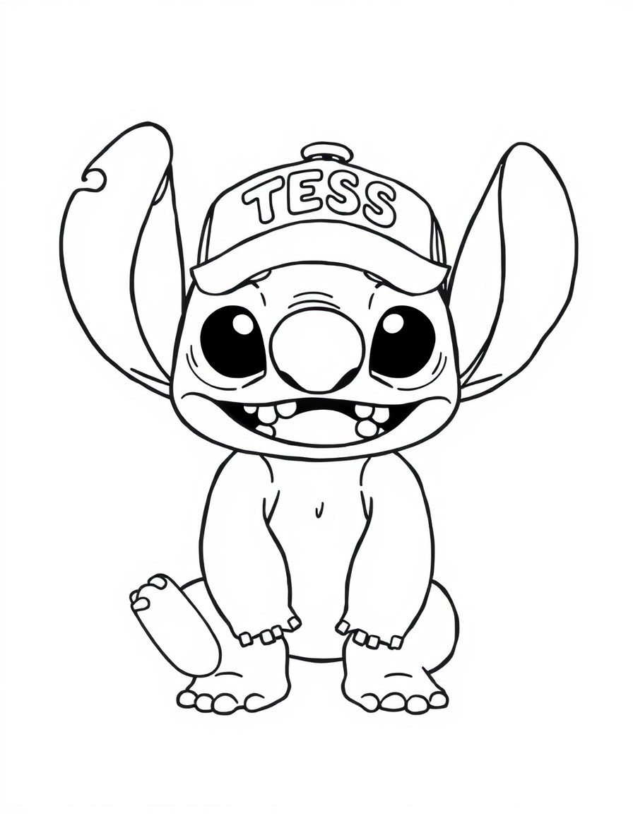 A playful Stitch sporting a cap that proudly displays the name 'TESS'adorable and unique!