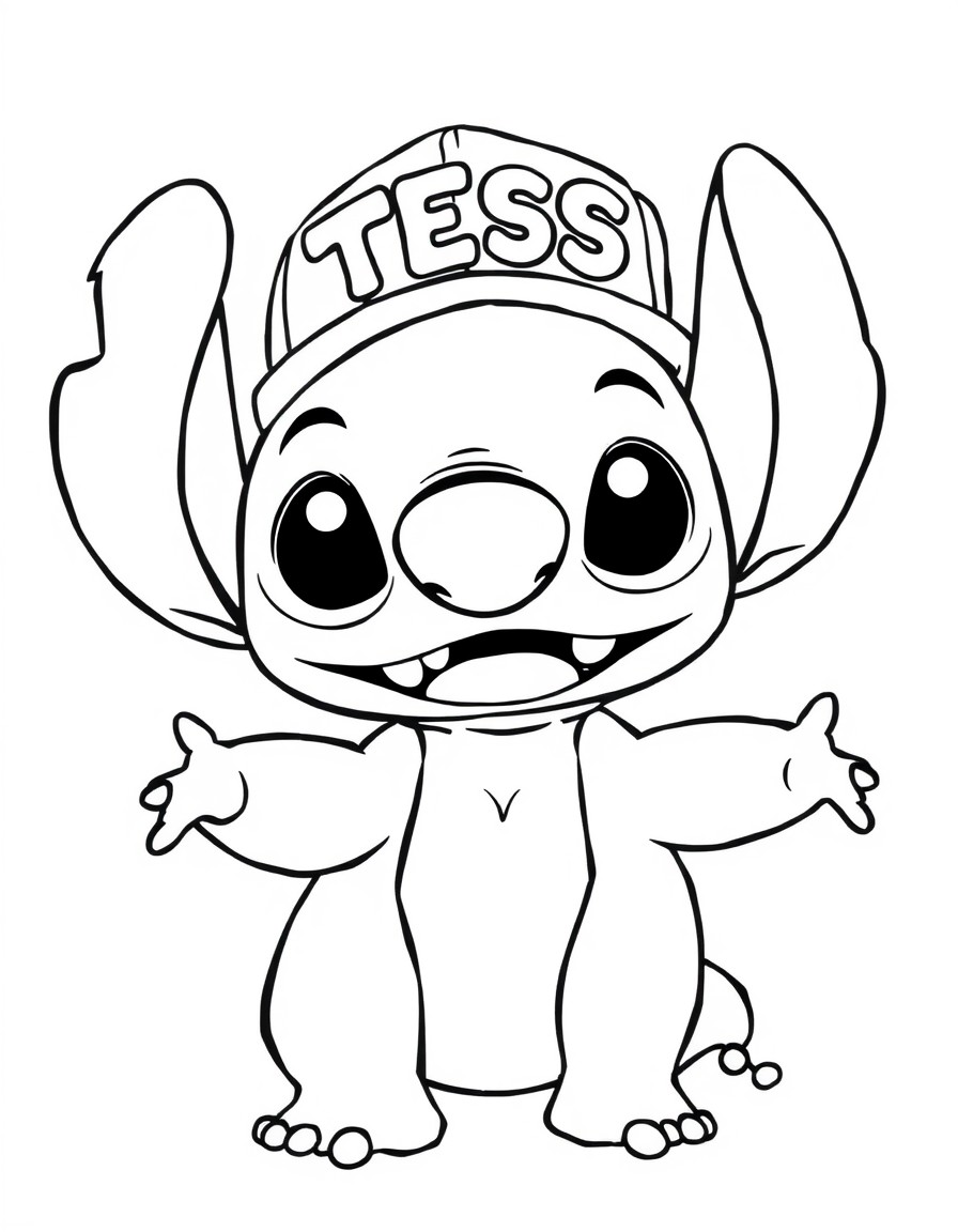 A playful Stitch sporting a cap that proudly displays the name 'TESS'adorable and unique!