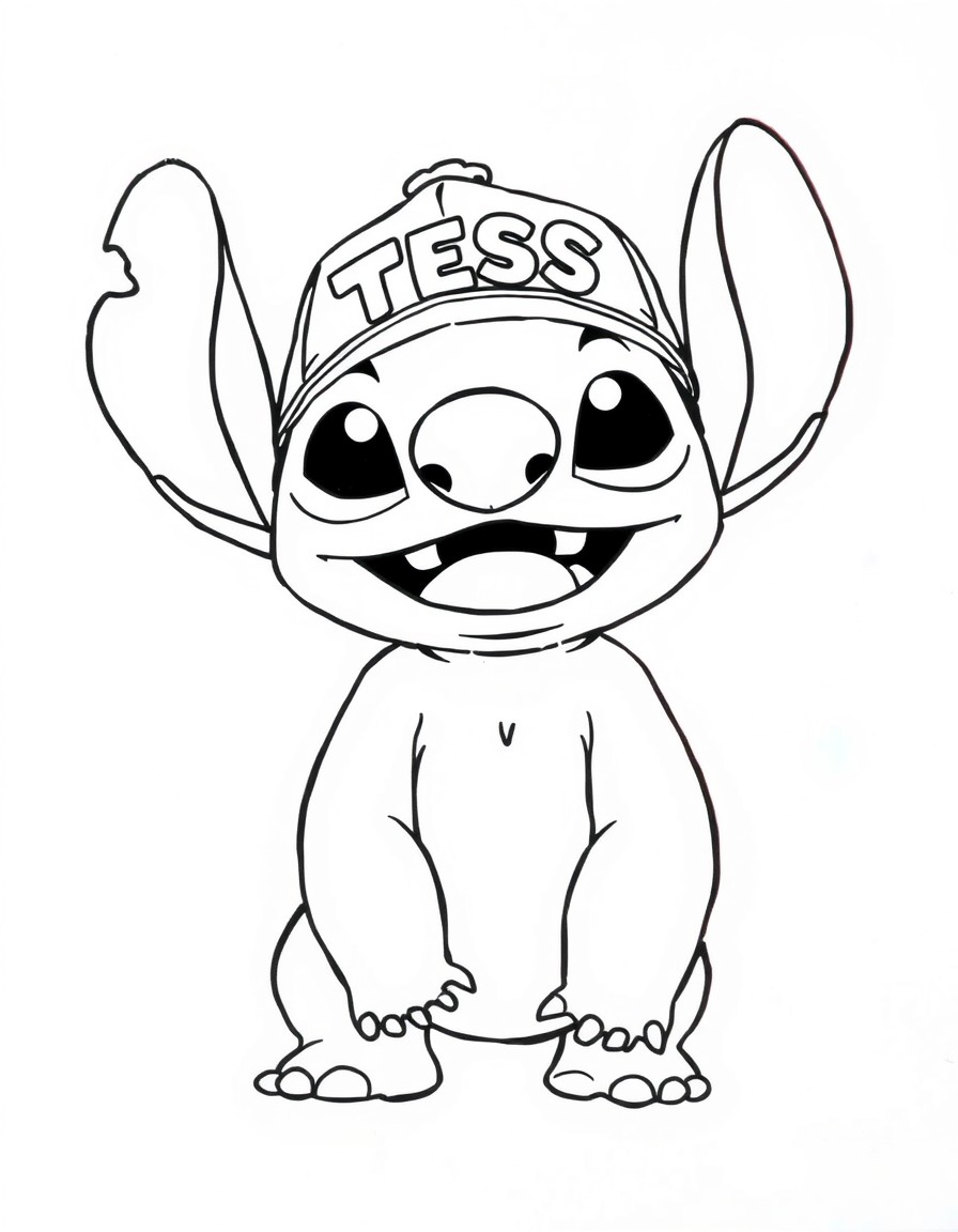 A playful Stitch sporting a cap that proudly displays the name 'TESS'adorable and unique!