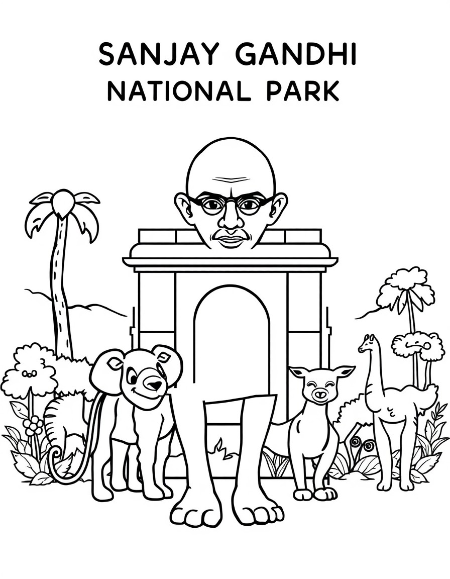 A National Park titled " SANJAY GANDHI National Park' with cute animals seen by the public with kids.