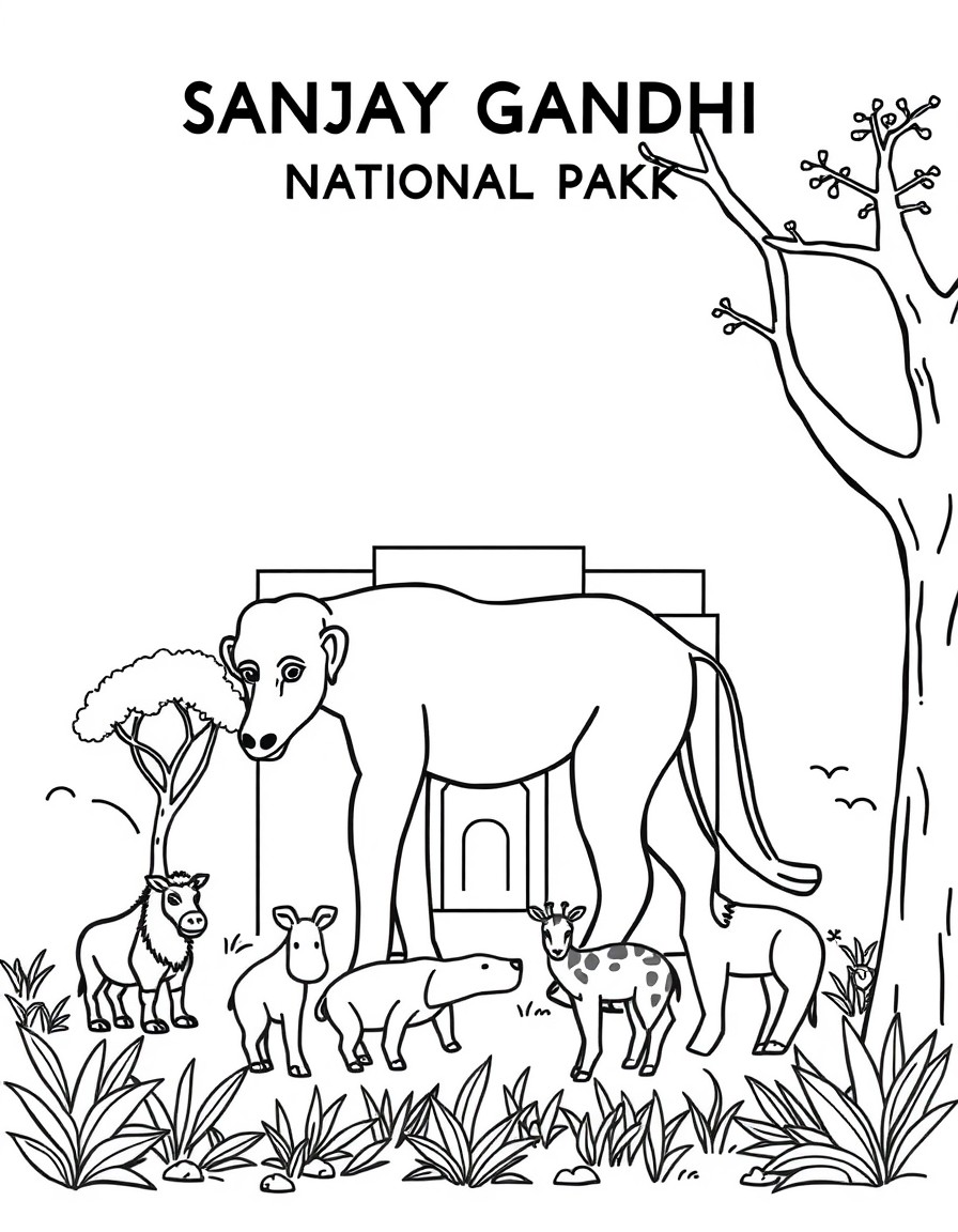 A National Park titled " SANJAY GANDHI National Park' with cute animals seen by the public with kids.