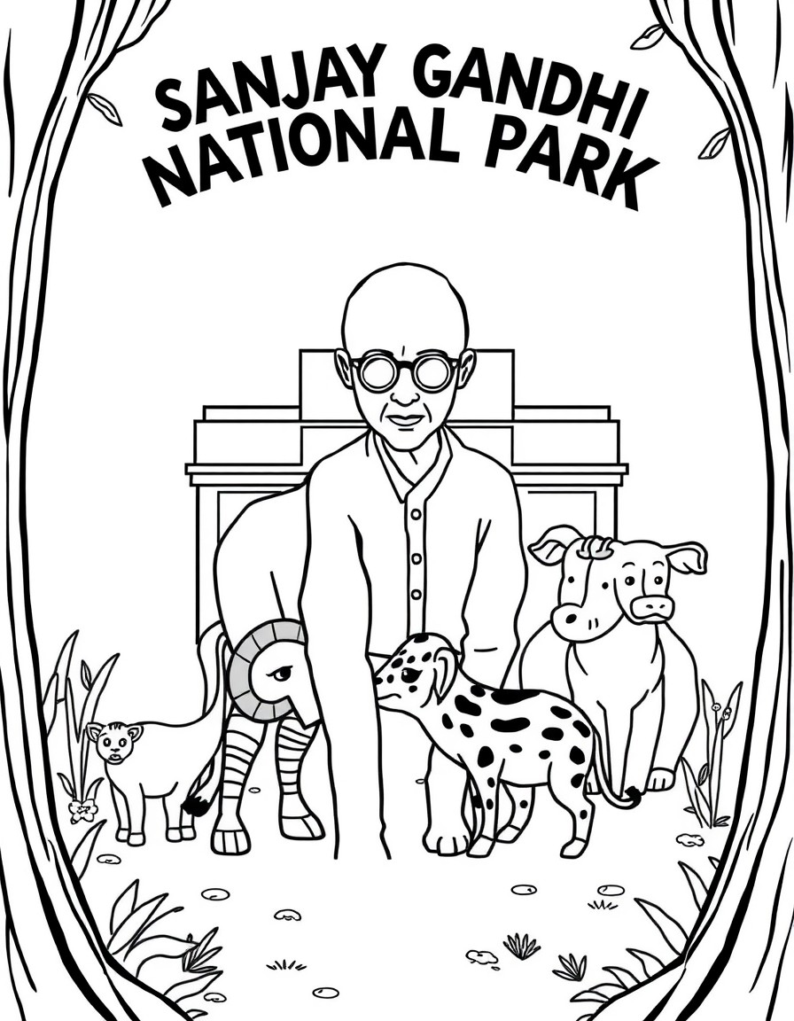 A National Park titled " SANJAY GANDHI National Park' with cute animals seen by the public with kids.