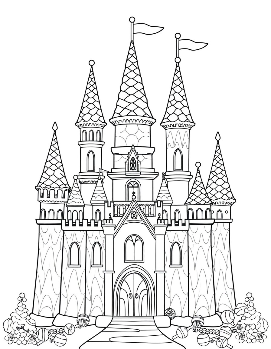 A princess castle made entirely of ice cream cones and candy turrets