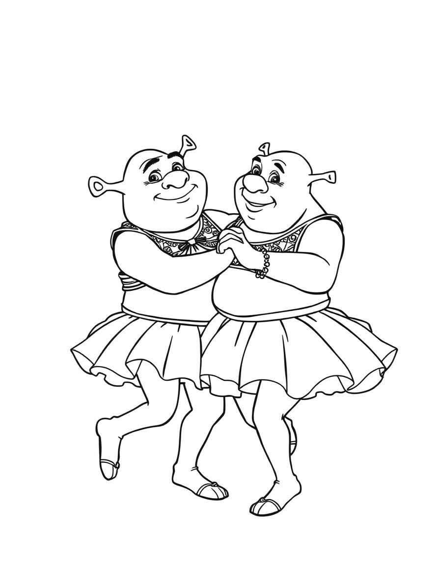 john pork and shrek dancing together in tutu"s