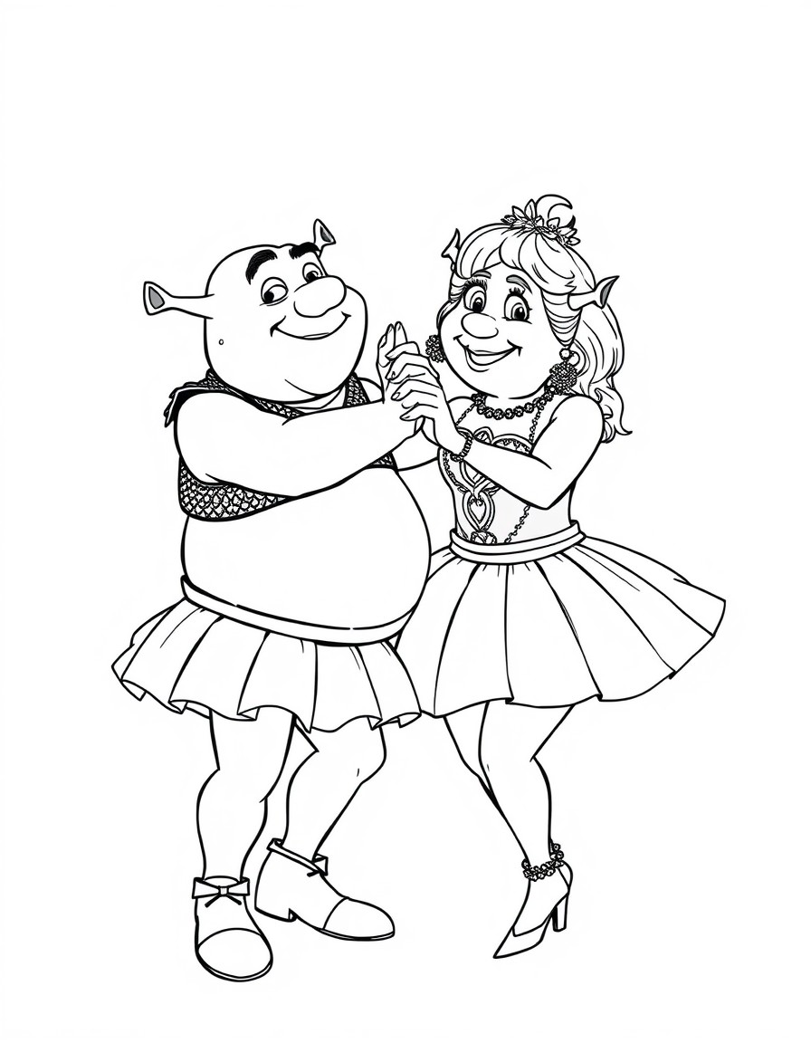 john pork and shrek dancing together in tutu"s
