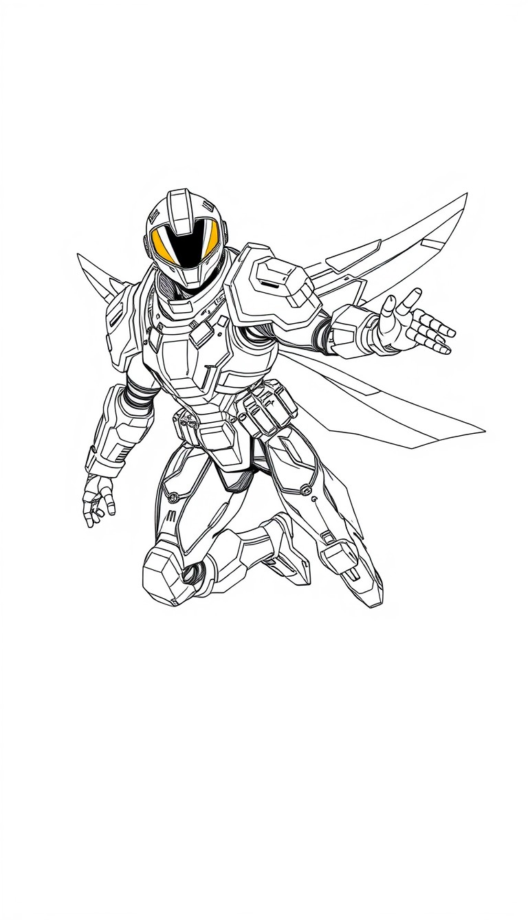 Create a highly realistic and highly detailed 2D illustration of a courier wearing a high-tech manga-style superhero costume in mid-flight, wearing a futuristic mecha armor with glowing joints and fib