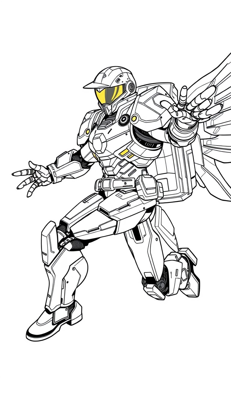 Create a highly realistic and highly detailed 2D illustration of a courier wearing a high-tech manga-style superhero costume in mid-flight, wearing a futuristic mecha armor with glowing joints and fib