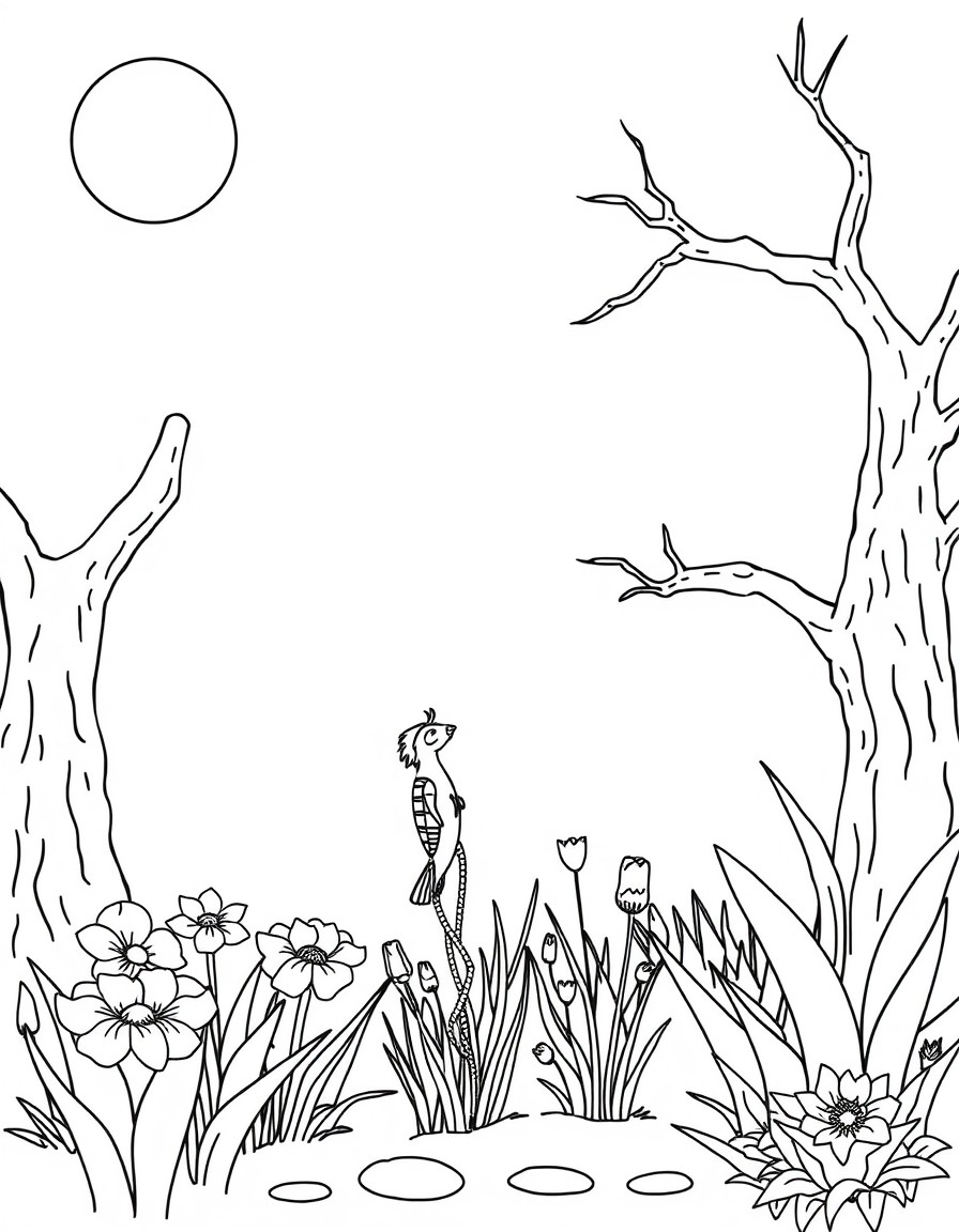 genera un paesaggio primaverile per bambini di 6 anni