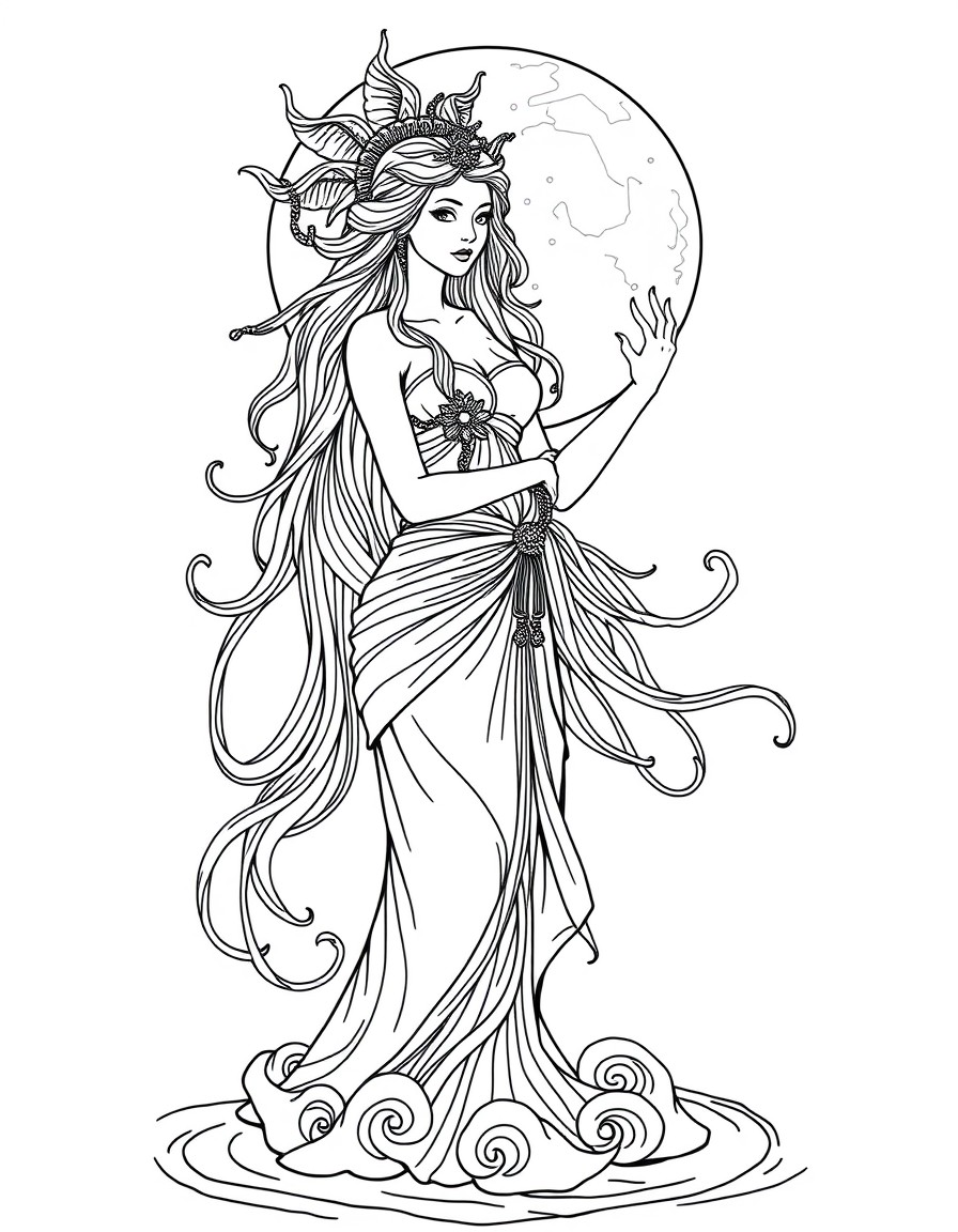 Water goddess with moon