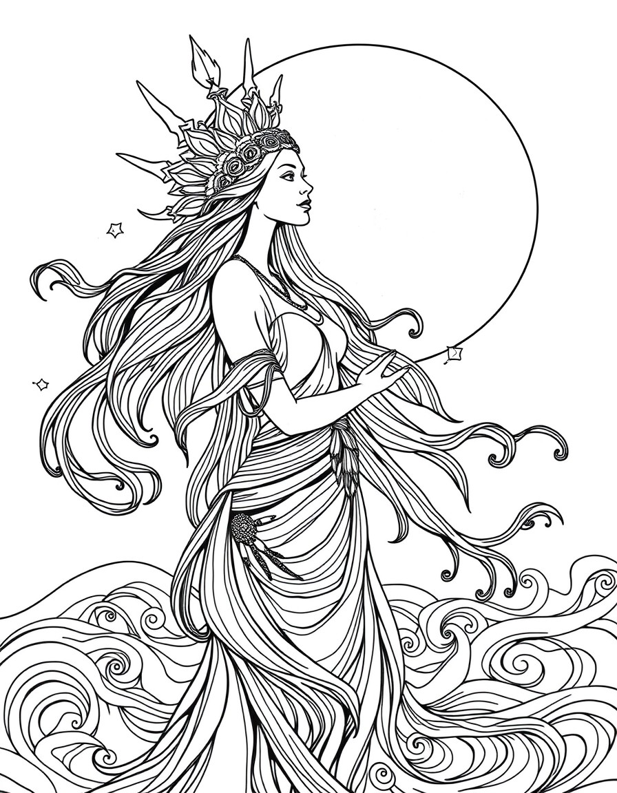 Water goddess with moon