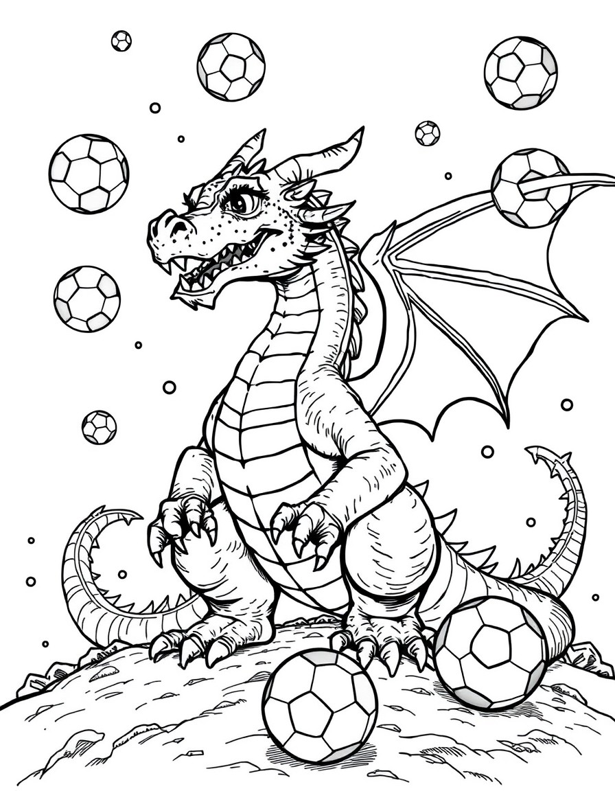 Superdragon with flying soccer balls all over the place