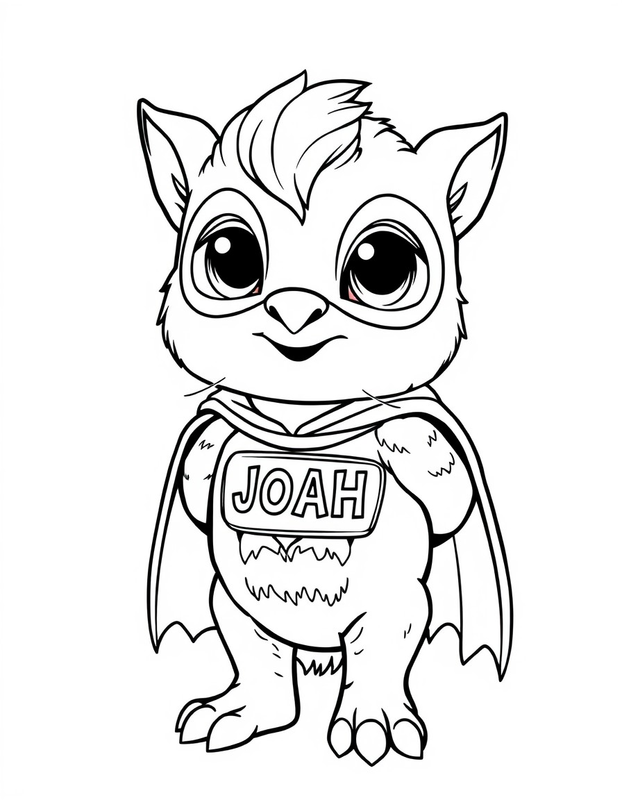 cute tiny superhere with name JOAH on his chest