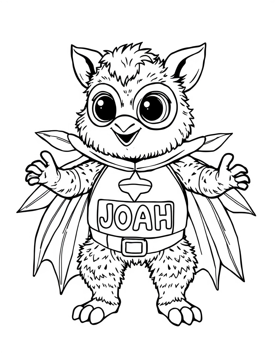 cute tiny superhere with name JOAH on his chest