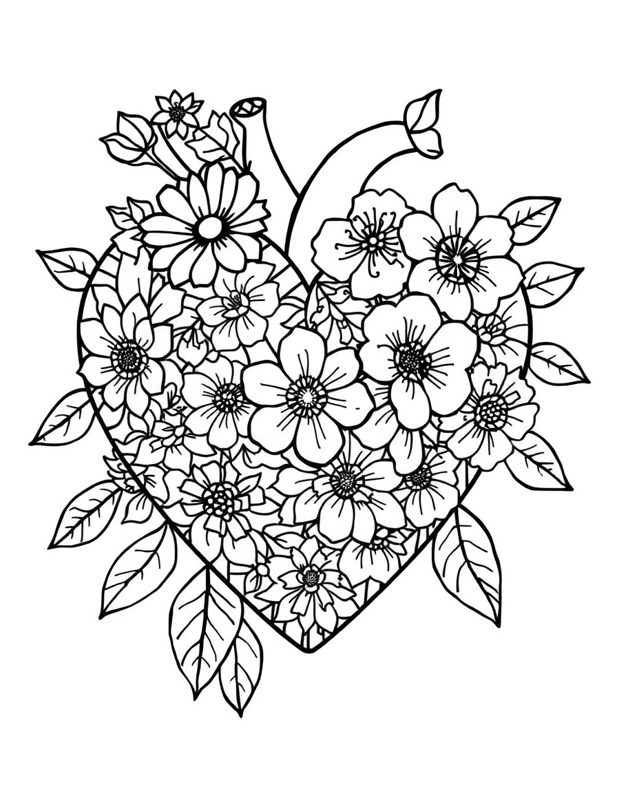 Color a heart filled with flowers