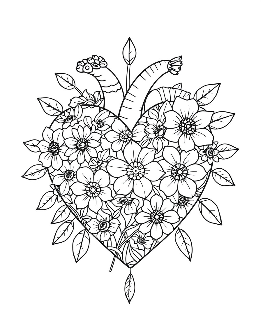 Color a heart filled with flowers