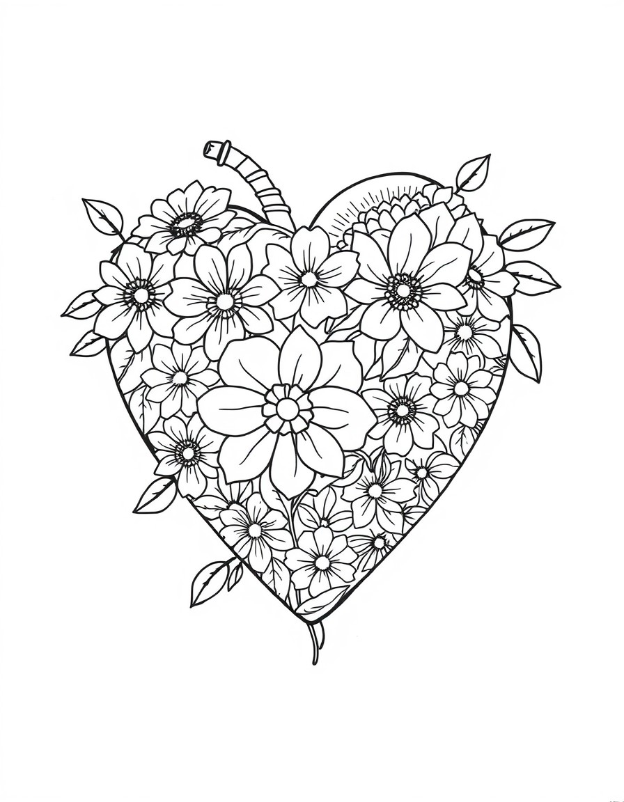 Color a heart filled with flowers