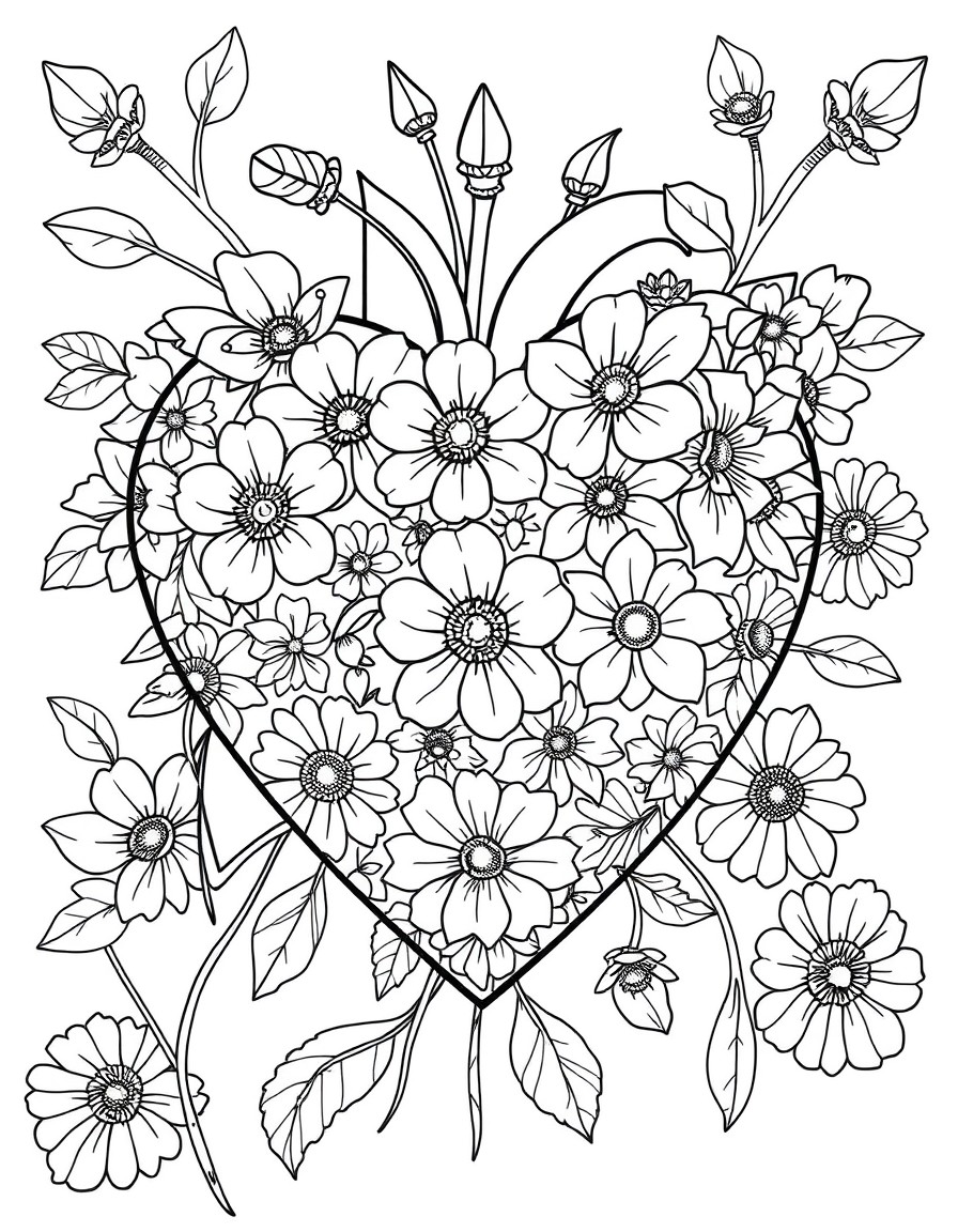 Color a heart filled with flowers