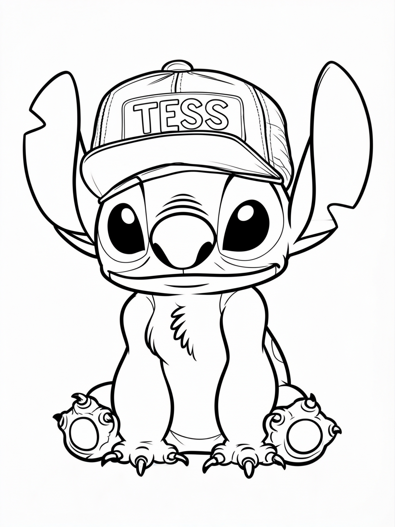 stitch with cap that has the name TESS on it