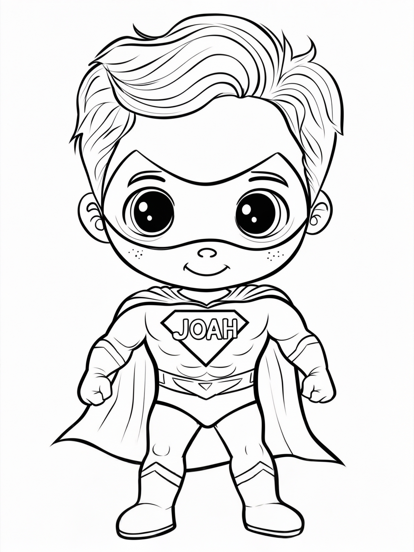 cute tiny superhere with name JOAH on his chest