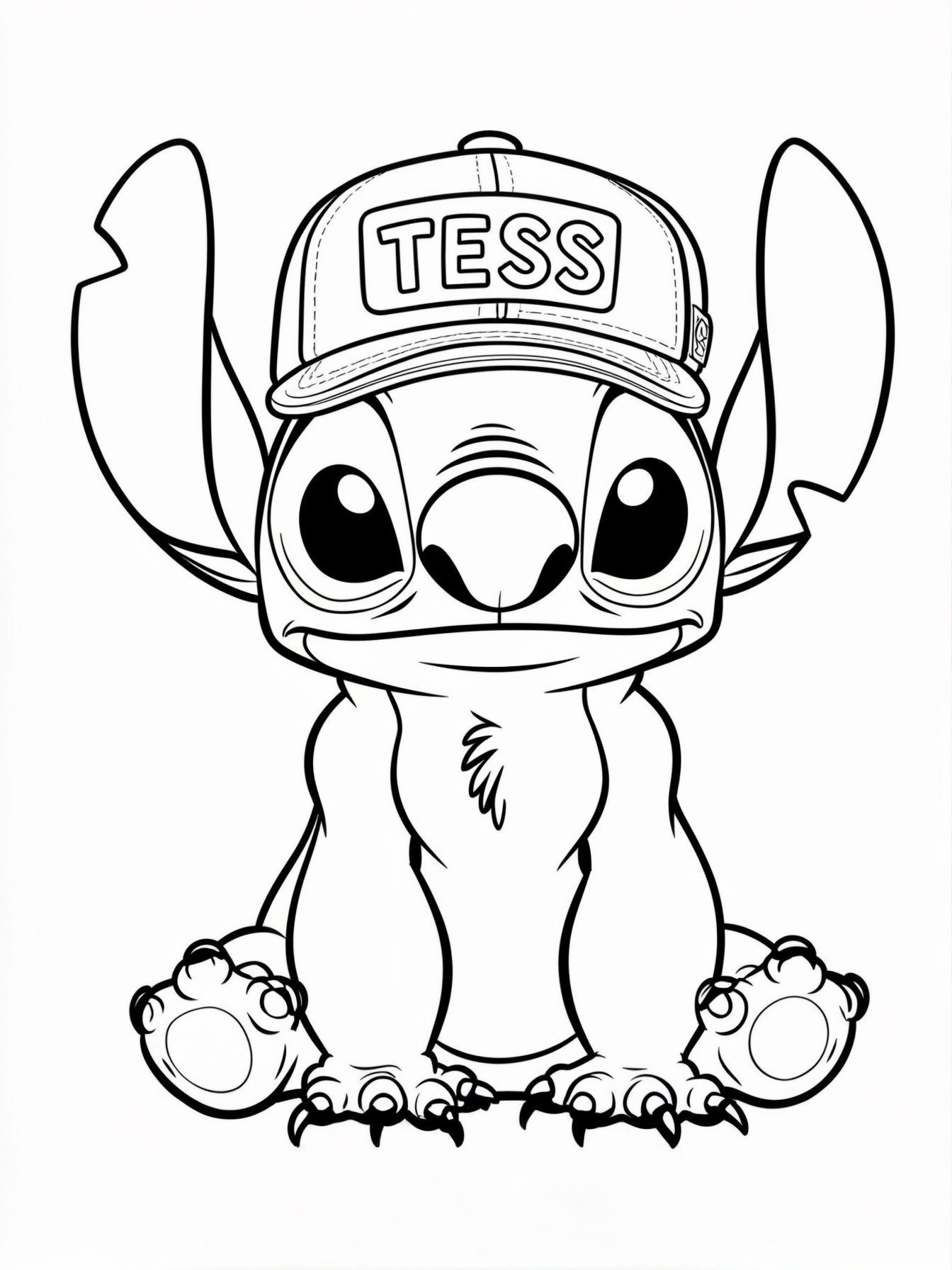 stitch with cap that has the name TESS on it