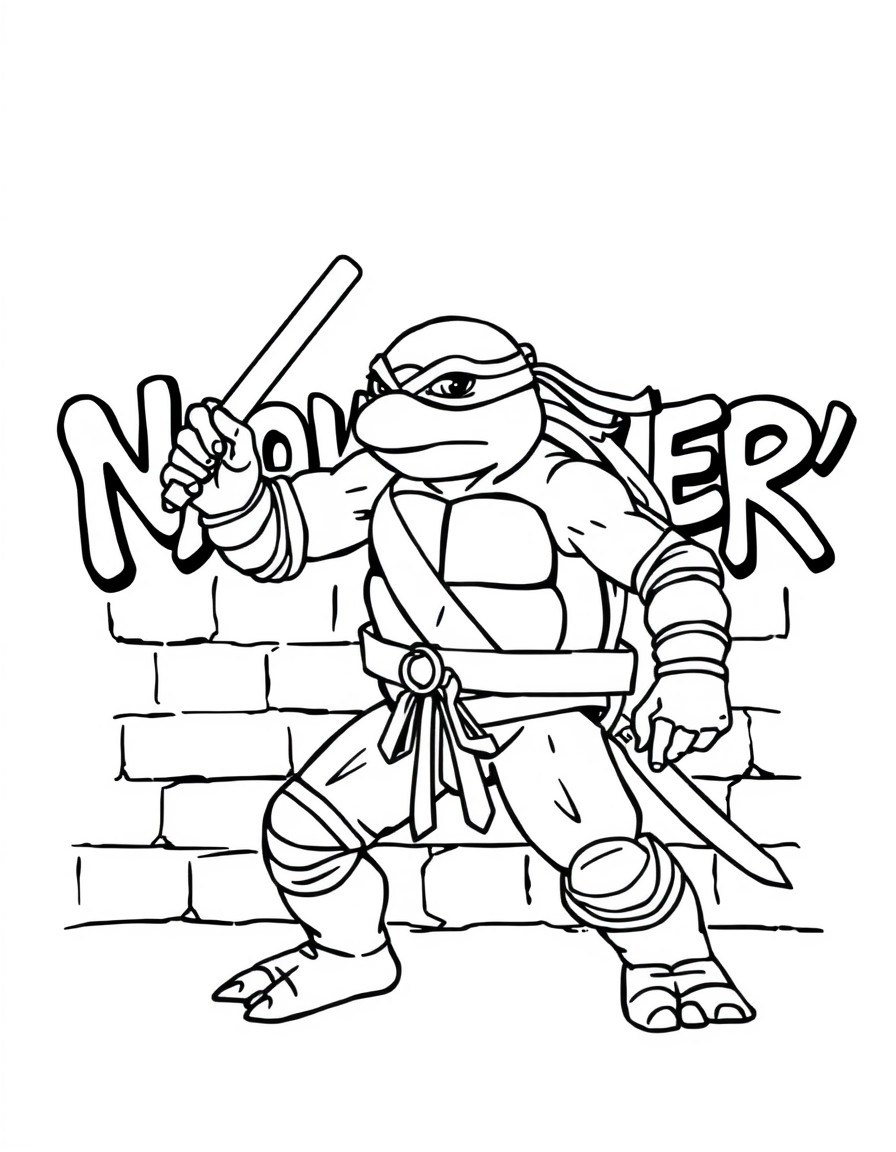 A ninja turtle with a wall that spells 'NAME_PLACEHOLDER'" in bold graffiti letters