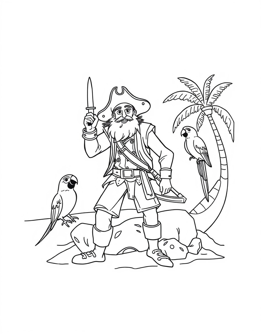 Pirate treasure hunt on a tropical island with cheerful parrots