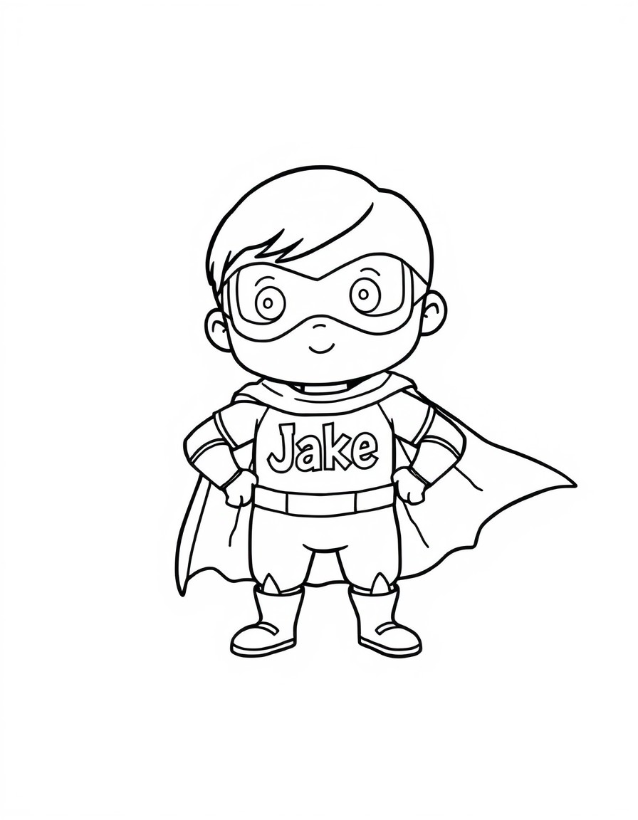 Cute tiny superhero with the text 'Jake" on his chest