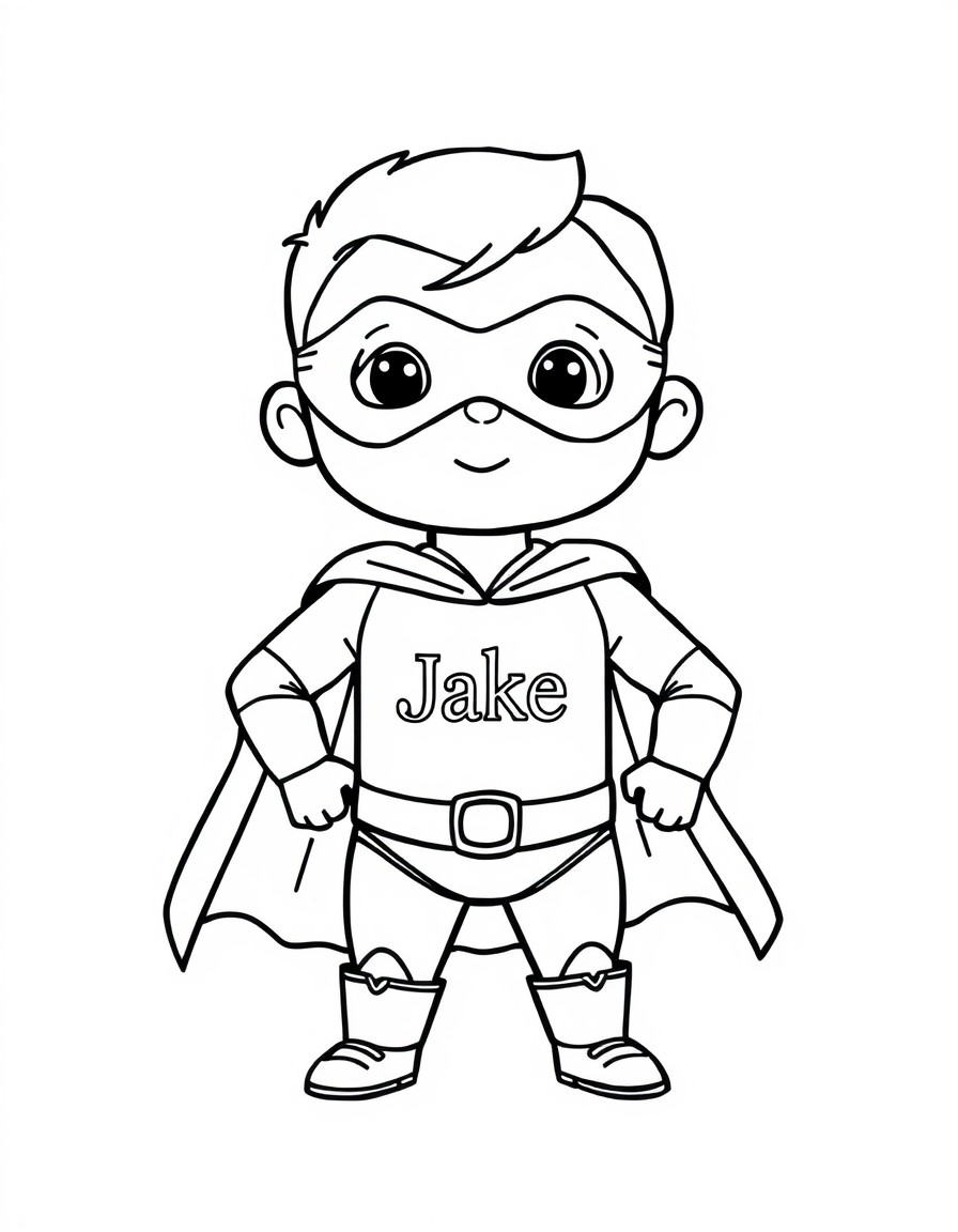 Cute tiny superhero with the text 'Jake" on his chest