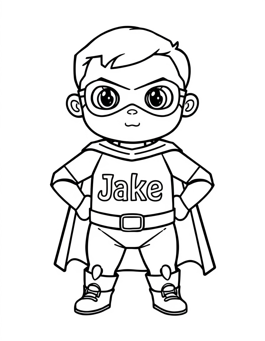 Cute tiny superhero with the text 'Jake" on his chest