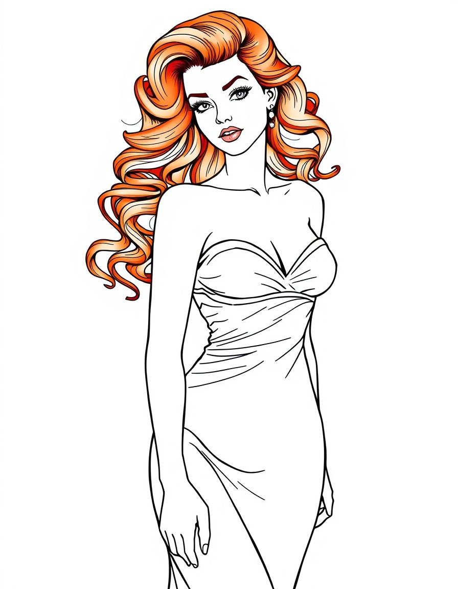 A fit red headed girl with curls with a silky gown on. She has a look of seduction on her face. The text "TESS" on the dress