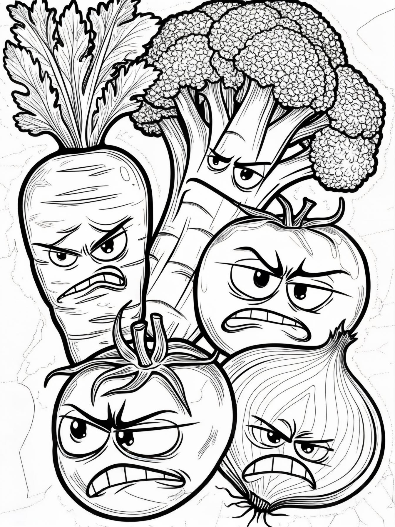 Stressed veggies with frowns