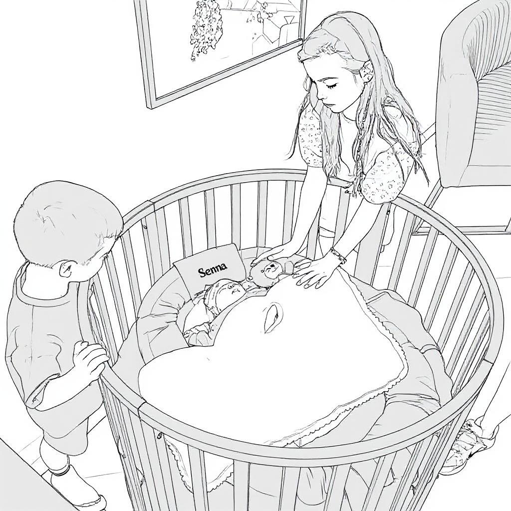 I want to make adjustments to this coloring page, keep the same black and white coloring page but only make the following change add the name "Senna" in cute letters